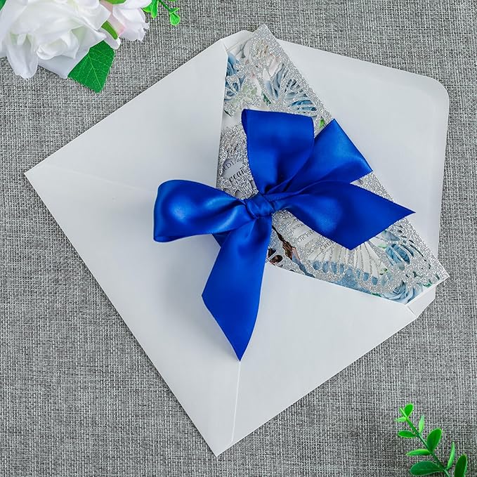 20 PCS 5.12x7.2 Butterfly Personalized Quinceanera Invitation, Customized XV Anos Laser Cut Invitation Cards with Envelopes (Silver Glitter Personalized)
