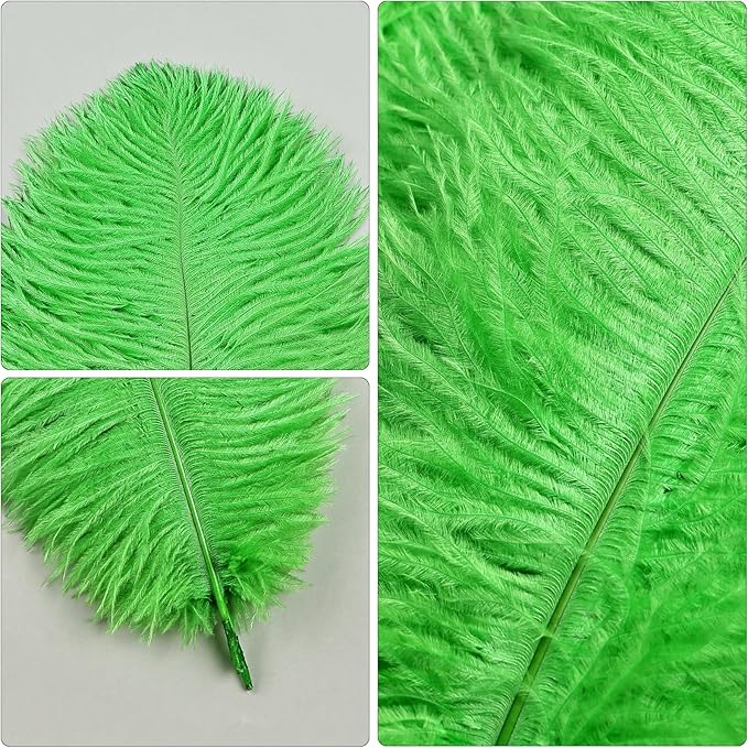 THARAHT Green Ostrich Feathers 24pcs Natural Bulk 8-10Inch 20cm-25cm for Crafts Wedding Party Centerpieces Mardi Gras and Home Decoration Feathers