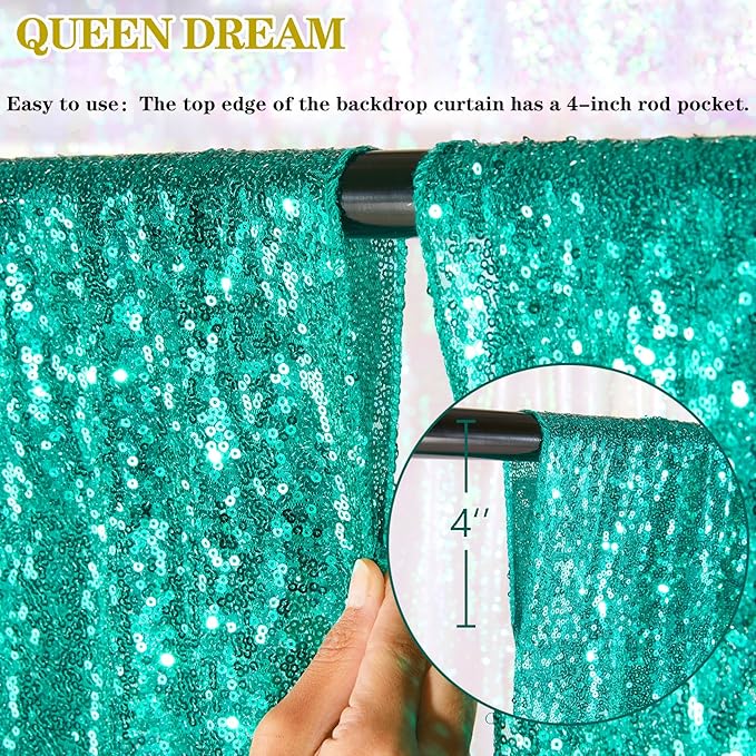 Mermaid Sequin Photo Backdrop Decor: Lake Green Glitter Background 2 Panels 2FT x 8FT for Ocean Party Baby Shower