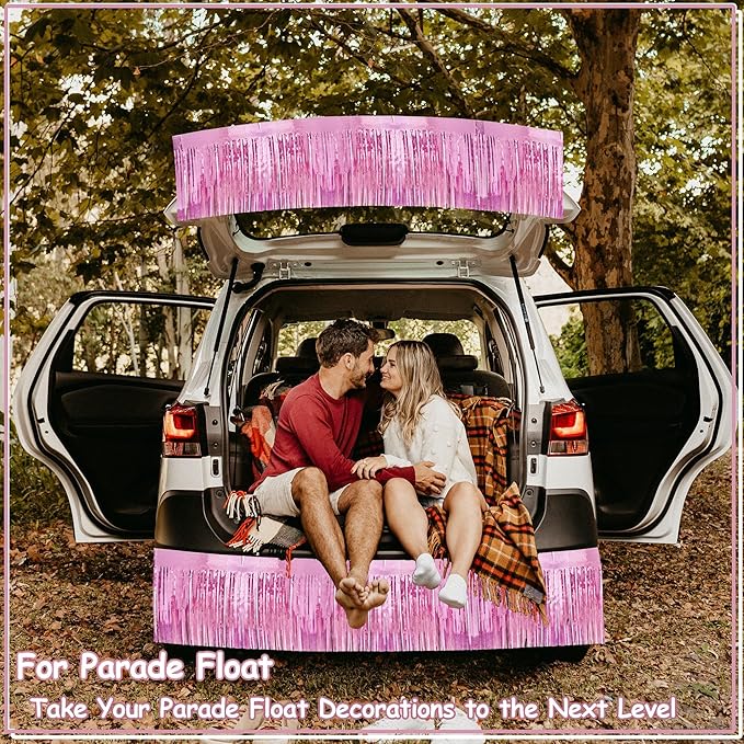 4 Pcak Each 10 Feet Glitter Pink Parade Float Decorations for Trailer Car, Glitter Foil Fringe Metallic Tinsel Streamers Banner Garland for Graduation Weeding Homecoming Birthday Party (Glitter-Pink)