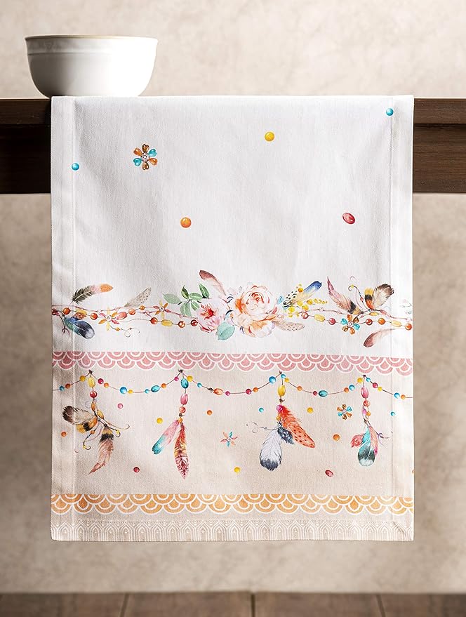 Maison d' Hermine Table Runner 100% Cotton Single Layer Table Runners 72 inches Long Decorative for Home Kitchen Dining Party Wedding Bridal Shower Spring Summer (Ibiza - Beige, 14.50" x 72")