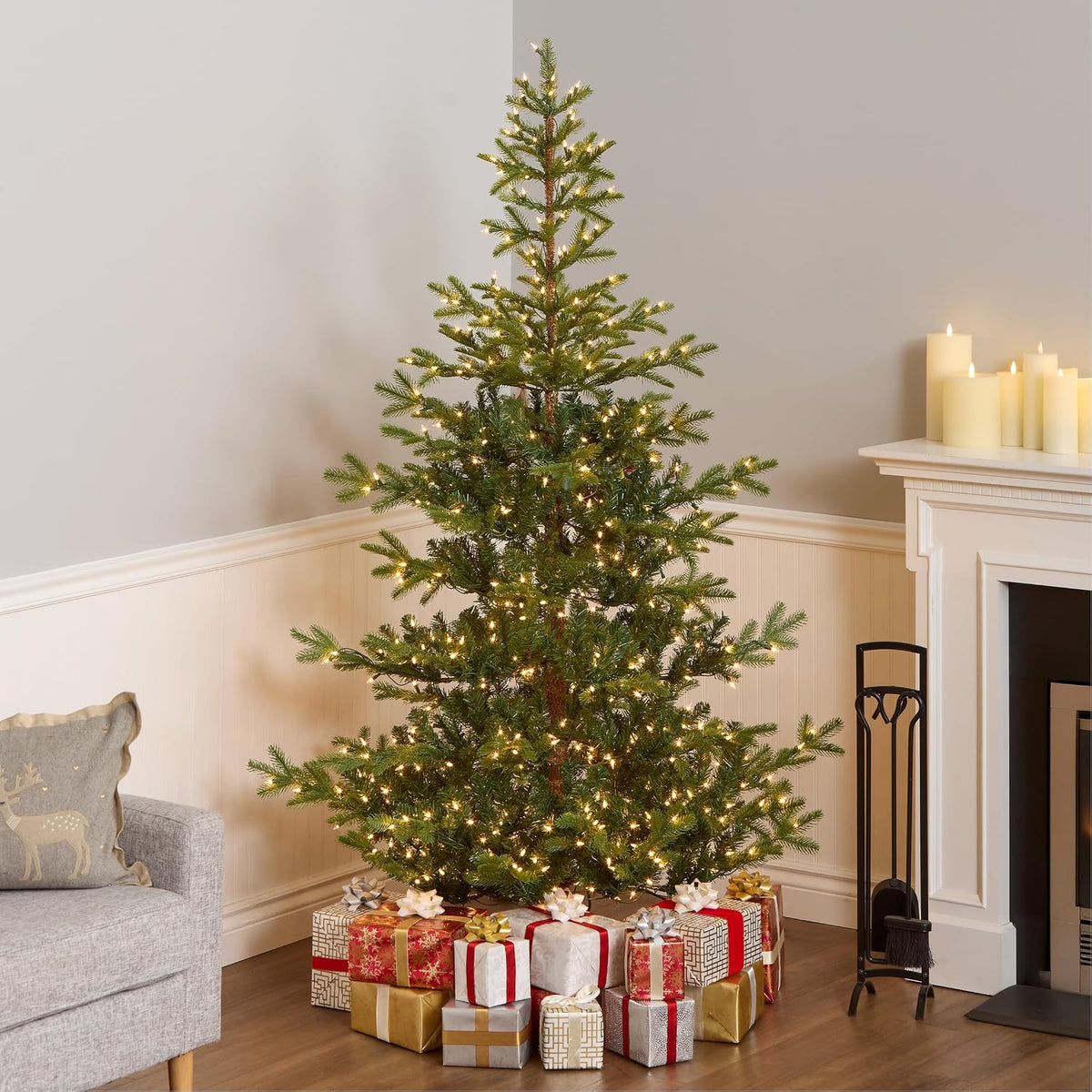 national tree company 6.5ft pre-lit norwegian spruce christmas shown in use
