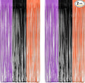 Black Purple Orange Party Streamers - GREATRIL Foil Fringe Backdrop for Hocu Birthdays Halloween Party Supplies - 3.2ft X 8.2ft - 2 Packs