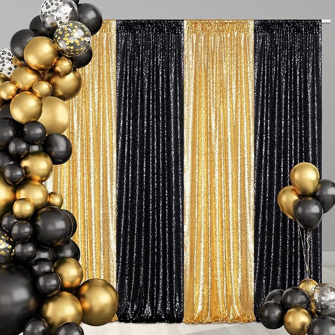 Poise3EHome Gold Sequin Backdrop Curtains, 2 Panels Gold Sequin Backdrop, 2FTx8FT Sequin Curtains for Party Wedding Sequence Backdrop