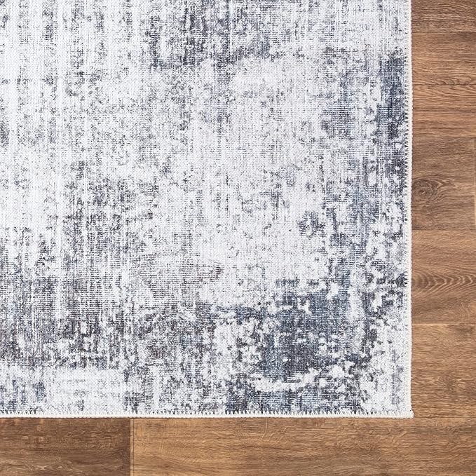 Bloom Rugs Washable Non-Slip 9' x 12' Rug - Gray/Charcoal/Blue Modern Abstract Area Rug for Living Room, Bedroom, Dining Room, and Kitchen - Exact Size: 9' x 12'