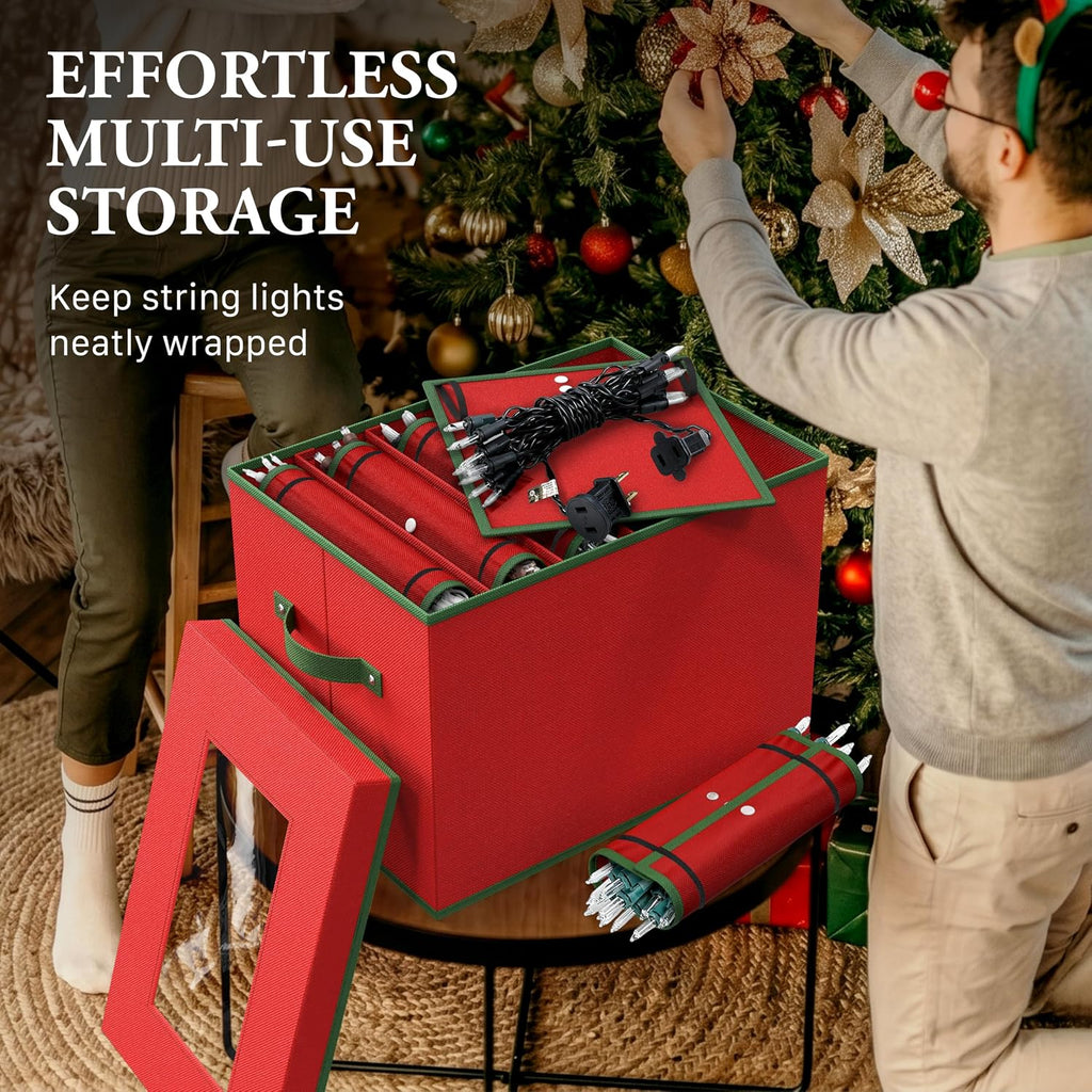 Simple Houseware Heavy-Duty Christmas Ornament Organizer Bin with 6 Padded Wraps, Adjustable Dividers for 12-inch Nutcrackers & Holiday Decorations, Clear Window