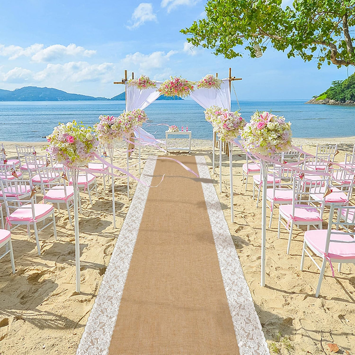 20Ftx36 in Natural Burlap Wedding Aisle Runner, Jute Weddings Runway Carpet