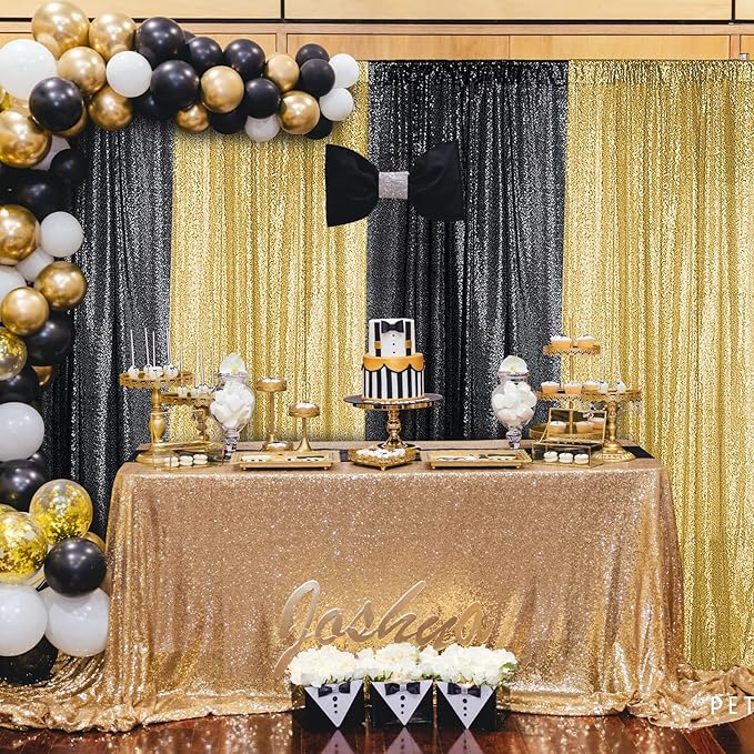 Sugargirl Gold Sequin Backdrop Curtain 2 Panels 2FTx8FT Glitter Gold Background Drapes Sparkle Photography Backdrop for Party Wedding Birthday Wall Decoration