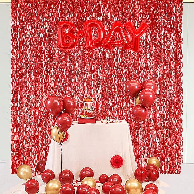 3 Pack Red Backdrop Curtain - CYLMFC 3.3 ft x 6.6 ft Foil Backdrop Curtain Streamers Birthday Decorations for Birthday Party Christmas Graduation Decor