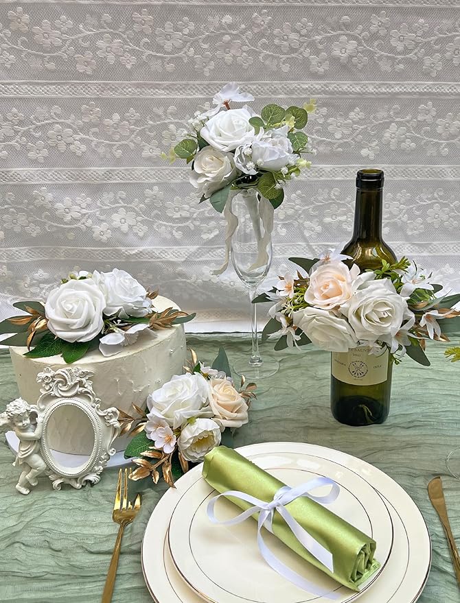 CherishedMoments Set of 6 Assorted Flower Centerpieces Mini Floral Wedding Flowers Set for Fall Wedding Table Centerpieces Decoration, White Bouquets and Home Decor