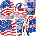 452 Pcs American Flag Party Supplies Veterans Day Decorations for 50 Guests, Patriotic Paper Plates Napkins Cups Tablecloth Cutlery Straws for USA 4th of July Party Supplies