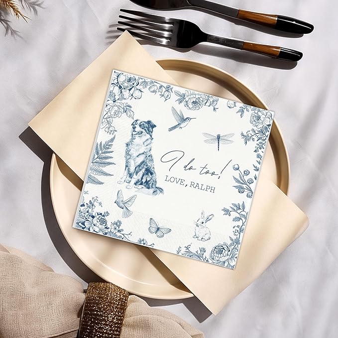 Luxury Personalized Dog Wedding Napkins, Custom Wedding Cocktail Napkins, Cocktail Bar Napkin For Reception, Napkin for Pet Lovers, Anniversary, Bridal, Engagement Party, Bridal Shower