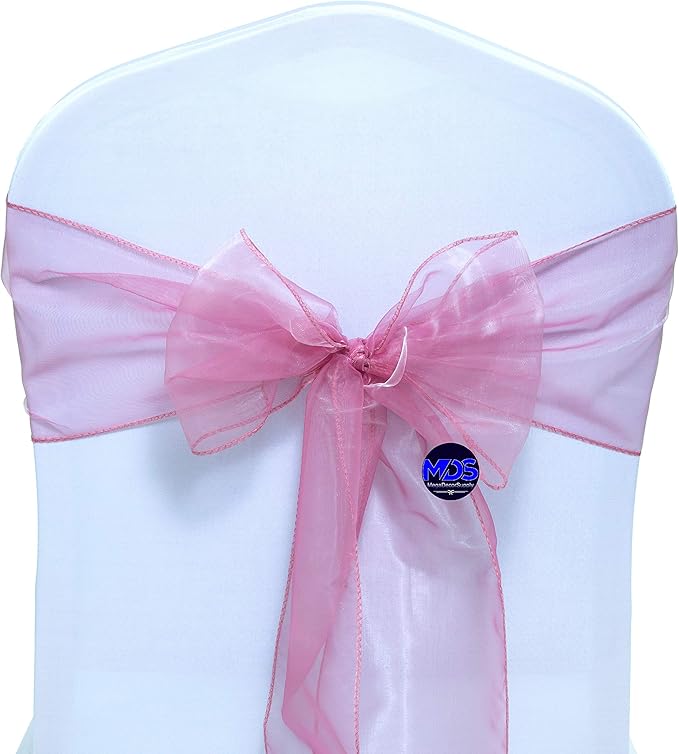 MDS Pack of 75 PCS Organza Chair Sashes Wider Dining Chair Bows Ribbon Tie Back for Wedding Party Birthday Bridal Shower Reception Event Banquet Home Chair Cover Decoration - Dusty Pink