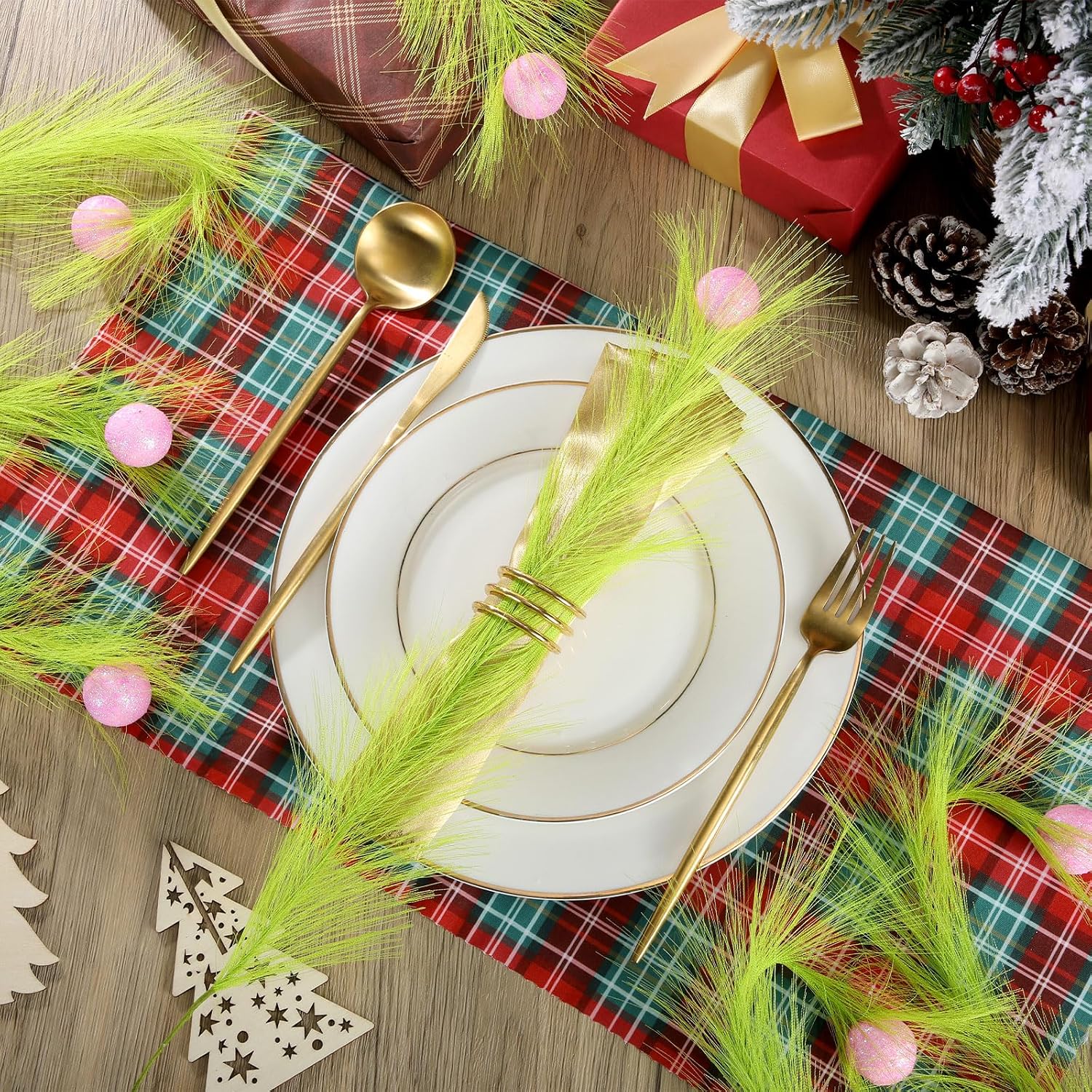 8 Pcs Christmas Tree Topper 17'' Lime Green Curly Tree Picks with Pink Ball Xmas Curly Stems for Christmas Home Wreath Craft Decoration Supplies