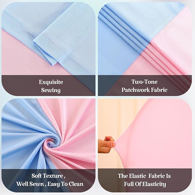 7.2FT 6FT Arch Backdrop Cover for Wedding, Set of 2 Stretchy Spandex Fitted Arch Stand Cover for Baby Shower, Birthday Party Decor, Chiara Backdrop Cover with Double-Sided Design(Pink, Blue)
