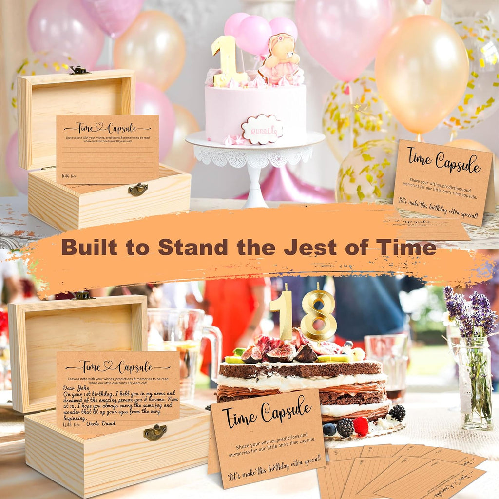 Time Capsule Box 1st Birthday, Baby Time Capsule Kit with 50 Cards, Party Games & Guest Activities, Baby Shower Decor Storage Box, Memorial Blessing Quotes Keepsake Gift
