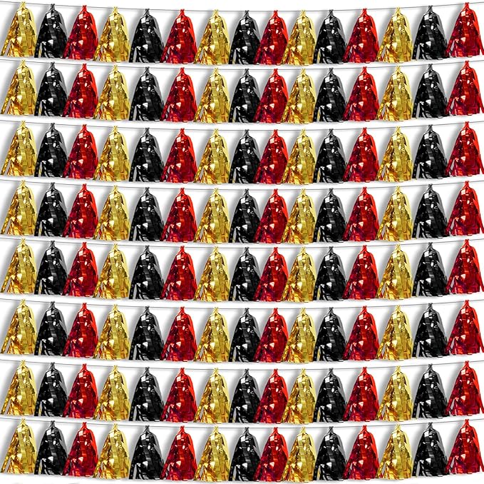 8P Black-Red Gold Foil Fringe Metallic Tassel Garland, Tassels Banner Streamers for Parade Floats, Bachelorette, Wedding, Birthday, Halloween, Christmas, Bridal/Baby Shower Party Decorations