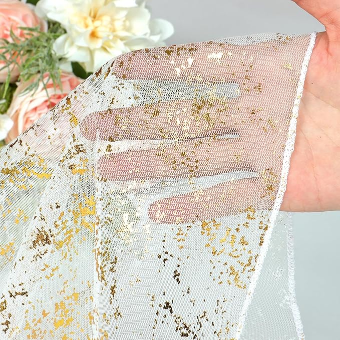 LOMOHOO 10 Ft Gold Table Runner, Golden Sheer Sequin Table Runners 120 Inches Long Glitter Metallic Foil Lace Fabric Table Decor for Birthday Party Wedding Anniversary Centerpiece (2pcs)