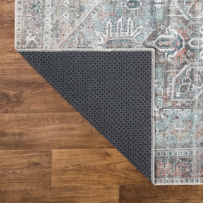 Bloom Rugs Washable Non-Slip 3' x 5' Rug - Light Pink/Light Blue Traditional Medallion Area Rug for Living Room, Bedroom, Dining Room, and Kitchen - Exact Size: 3' x 5'