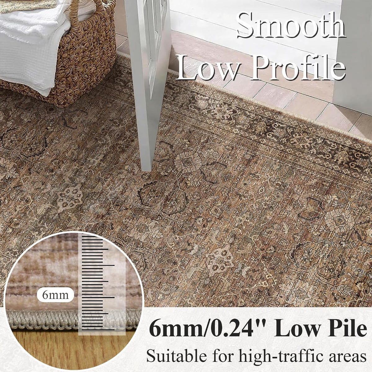 Schweek 8x10 Brown Area Rugs Washable Vintage Large Rug for Living Room