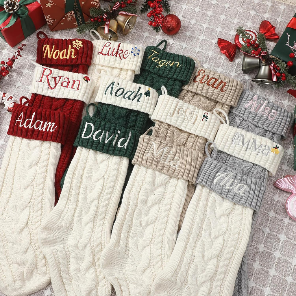 Personalized Christmas Stockings, 18” Large Custom Stockings with Embroidered Name, 1 Pack Knitted Xmas Stocking for Kids,Holiday and Family Stocking for Fireplace Christmas Party Decoration (A)