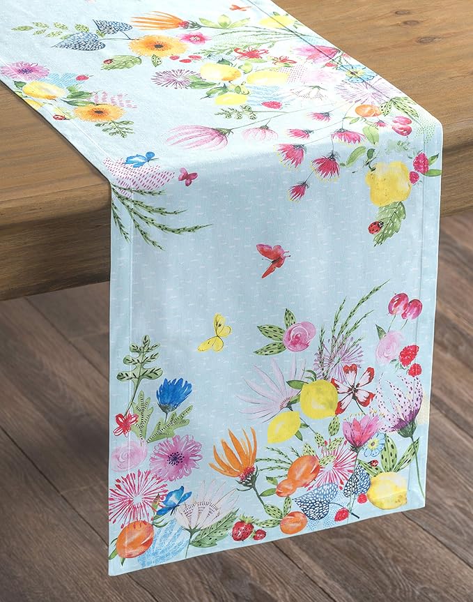 Maison d' Hermine Table Runner 100% Cotton Single Layer Table Runners 72 inches Long Decorative for Home Kitchen Dining Party Wedding Bridal Shower Spring Summer (Jardin D'Ete - Mint, 14.50" x 72")