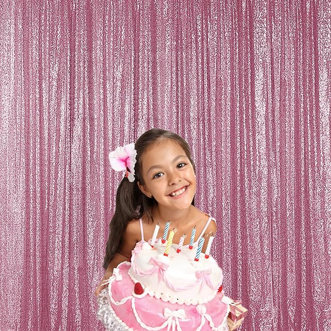 Sugargirl Pink Sequin Backdrop Curtain 2 Panels 2FTx8FT Glitter Pink Background Drapes Sparkle Photography Backdrop for Party Wedding Birthday Wall Decoration