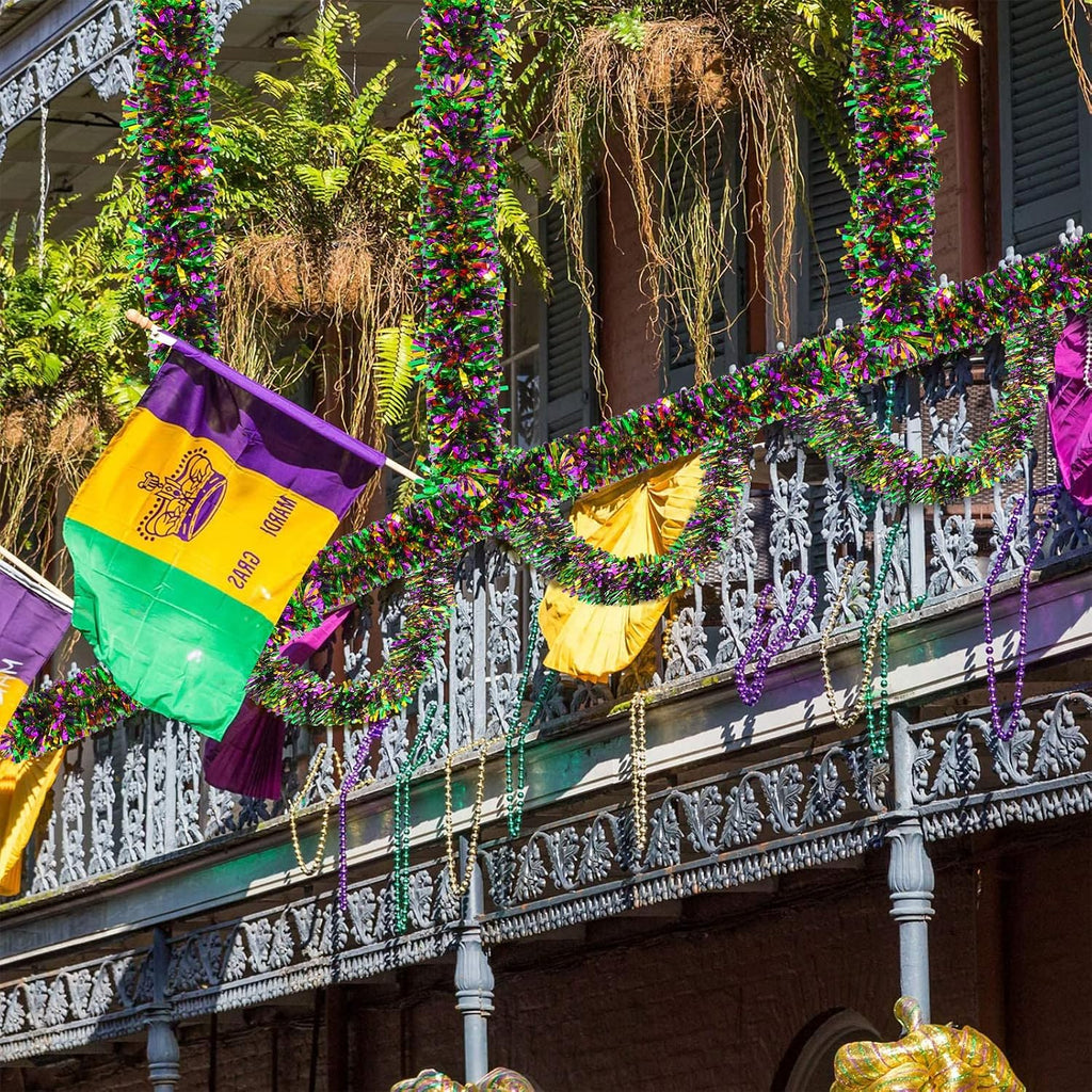 Mardi Gras Tinsel Garland Metallic Tinsel Twist Garland Shiny Carnival Party Hanging Decorations for Mardi Gras Party Indoor and Outdoor Decoration