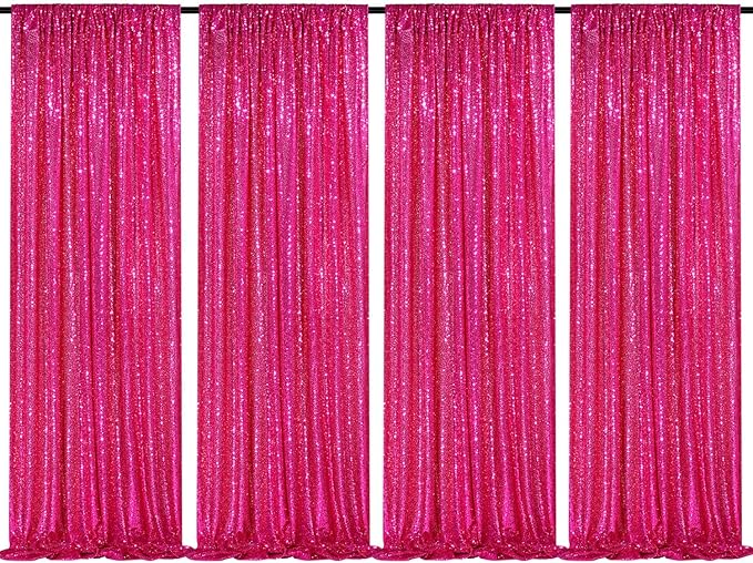 Fuchsia Sequin Backdrop Drapes 4 Panels 2FTx8FT Glitter Backdrop Curtains for Wedding Party Stage Decorations