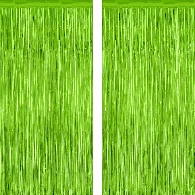 2 Pack Backdrop Curtains, 3.28 Feet x 7.05 Feet Grass Green Fringe Curtains, Metallic Tinsel Backdrop Foil Curtains Streamer, Party Supplies Party Decorations Photo Props