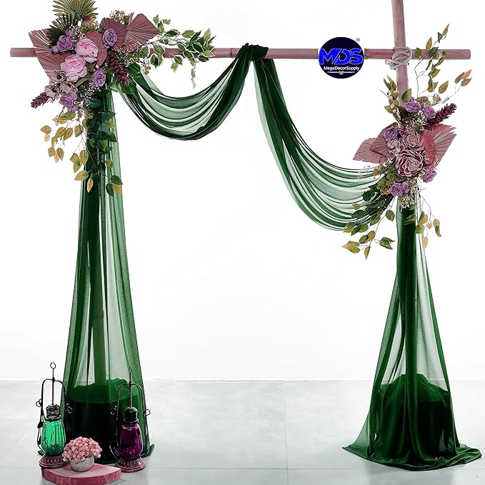 MDS Halloween Chiffon Draping Fabric - 2 Panel, 30" Wide x 100ft Long - Sheer Spooky Arbor & Canopy Drapery for Haunted House Backdrops, Party Ceilings, DIY Costumes & Themed Events - Hunter Green