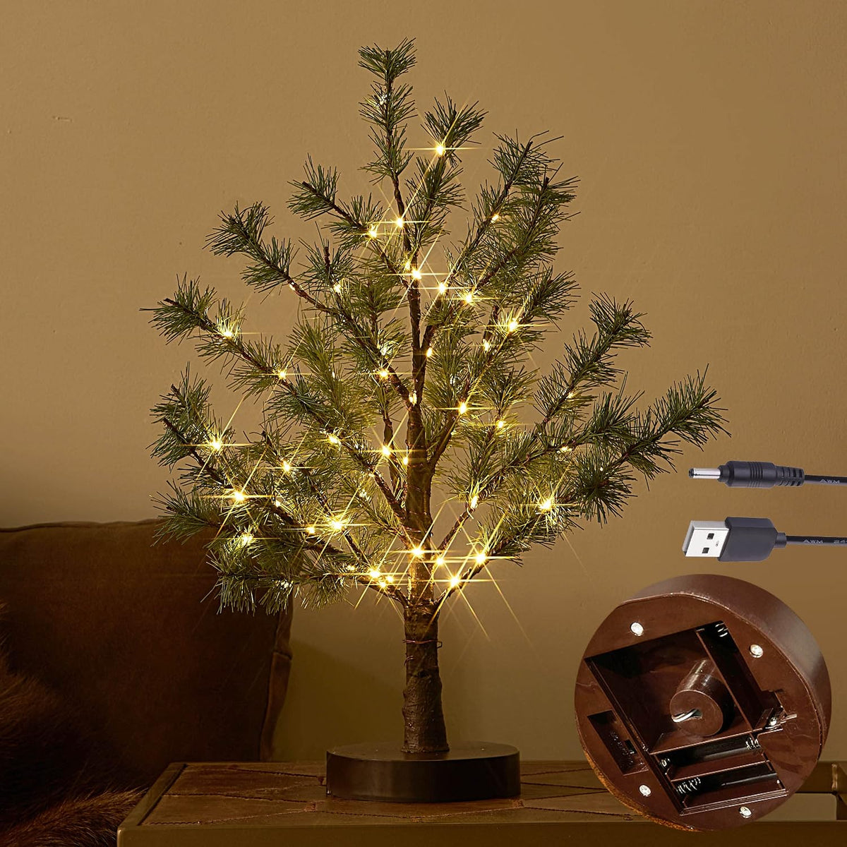 hairui christmas tabletop pine tree lights 60 led, main product view