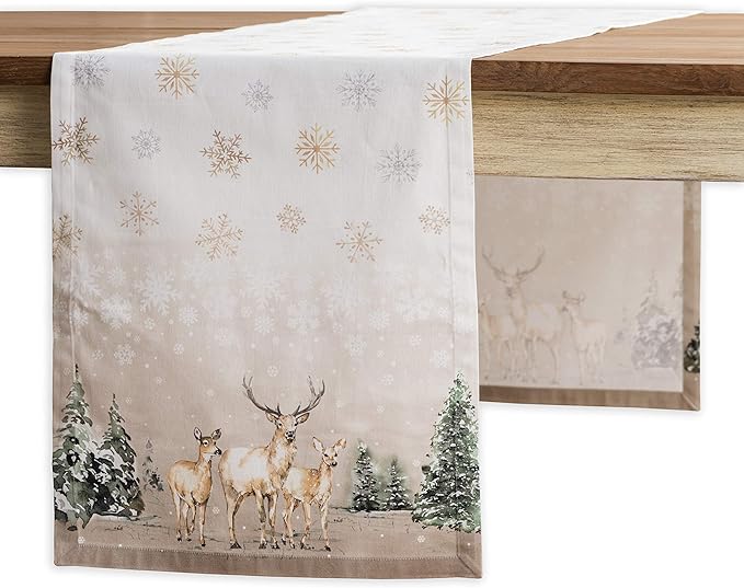 Maison d' Hermine Table Runner 100% Cotton Single Layer Table Runners 90 inches Long for Thanksgiving Christmas Decorations Home Kitchen Dining Party Wedding (Deer in The Woods, 14.5" x 90")