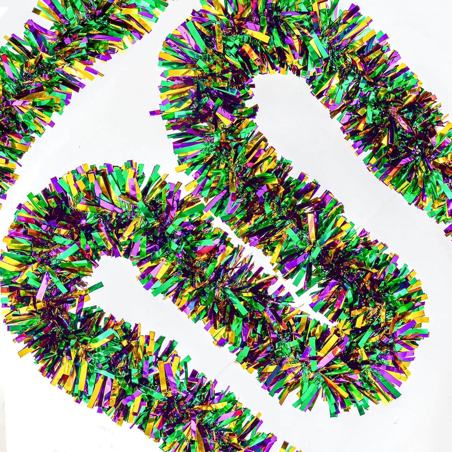 33FT Mardi Gras Tinsel Garland Purple Green Gold Metallic Twist Tinsel Garland Mardi Gras Hanging Garland for for Mardi Gras Carnival Deocoration Tree Stair Mantle Party Supply