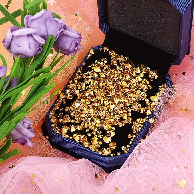 10000 Clear Wedding Table Scatter Confetti Crystals Acrylic Diamonds Rhinestones for Table Centerpiece Decorations Wedding Decorations Bridal Shower Decorations Vase Beads (Gold, 3 mm, 6 mm and 10 mm)