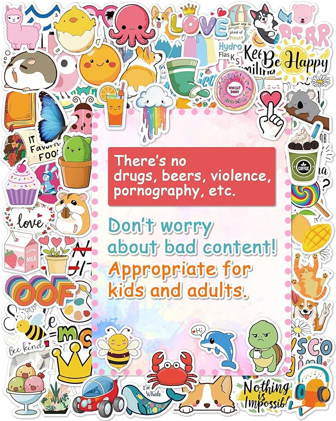 Sticker for Water Bottles, 100 Pcs/Pack Cute Vinyl Waterproof Vsco Laptop Stickers for School Students Gifts Classroom Teachers Prizes Stickers for Kids Teens Girls