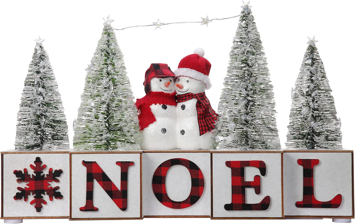 haute decor christmas wood blocks noel with snowmen, main product view