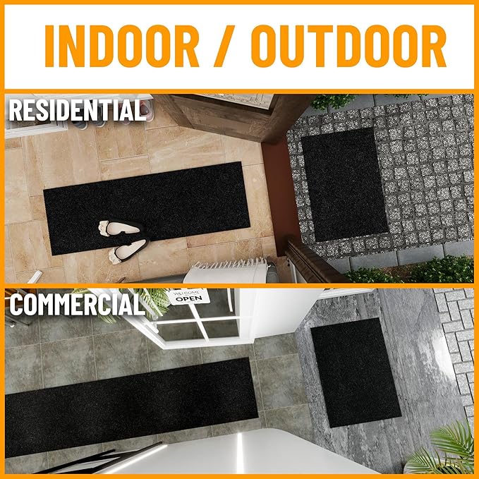 Ottomanson 3'11" x 6' Mud Mat Area Rug Scraper Carpet - Non-Slip, Dirt Trapping for Indoor & Outdoor Use - Ideal for Entryway, Garage, Kitchen, Patio & High-Traffic Areas, Black