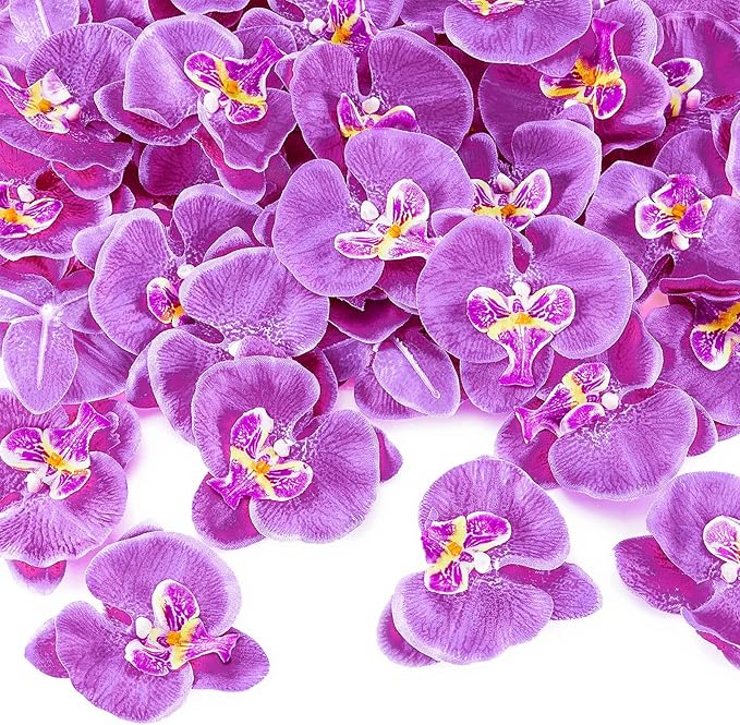 40 Pieces Orchid Petals Artificial Decorations Wedding Party Orchids Heads Flowers Faux Silk Phalaenopsis Butterfly Flower Heads for DIY Craft Home (Light Purple)