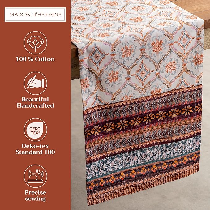 Maison d' Hermine Table Runner 100% Cotton Single Layer Table Runners 72 inches Long for Thanksgiving Christmas Decorations Home Kitchen Dining Party Wedding (Fair Isle, 14.5" x 72")