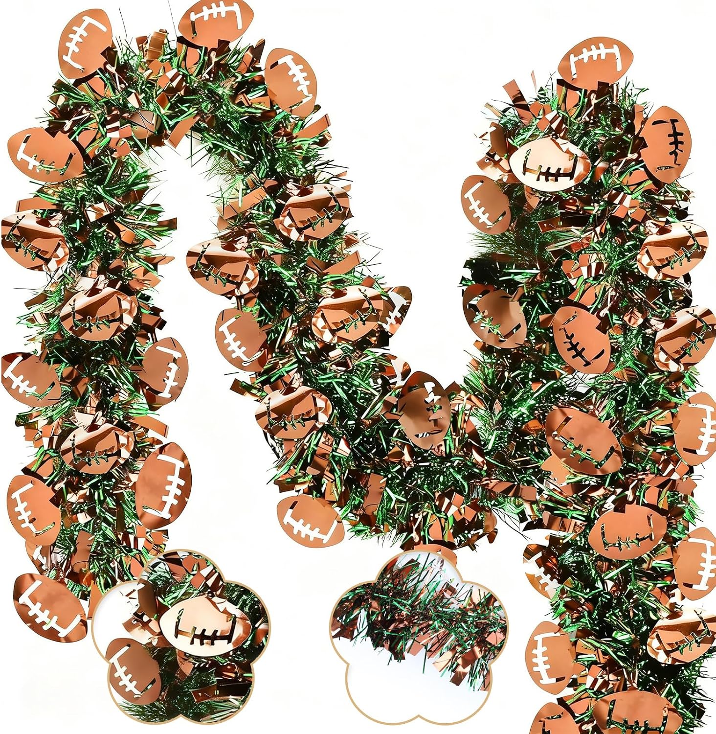 4Pcs Football Tinsel Garland Glitter Vine with Rugby for Football Party | Each 5.56 FT Glitter Hanging Metallic Foil Textured Vine with Rugby for Birthday Party Bowl Game Wall Decor