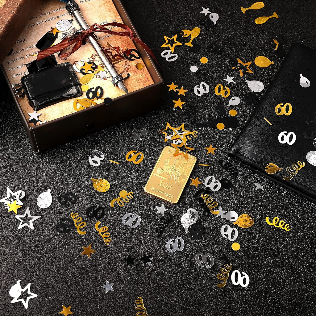 3000 Pieces Birthday Confetti Number 60 Glitter Confetti Birthday Cake Confetti Table Confetti Black Gold and Silver Party Decorations Supplies for Birthday, Anniversary (60th Style)