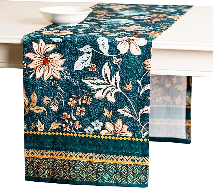 Maison d' Hermine Table Runner 100% Cotton Single Layer Table Runners 108 inches Long for Thanksgiving Christmas Decorations Home Kitchen Dining Party Wedding (Luxury Loft - Dark Teal, 14.5" x 108")