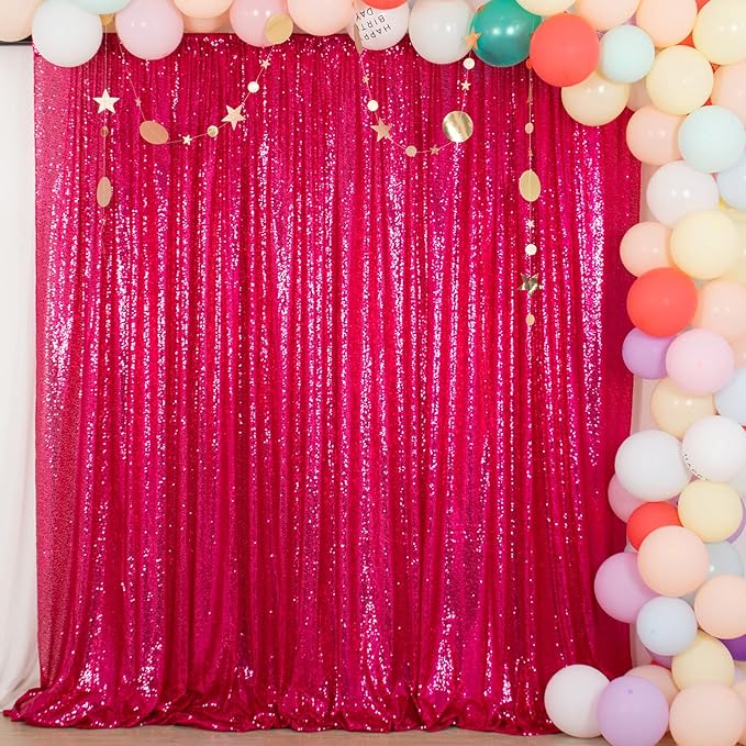 ShinyBeauty 20FTx10FT Hot Pink Sequin Backdrop - Heavy Duty Fuchsia Fabric Curtain for Photography, Weddings, Birthday Parties & Baby Showers