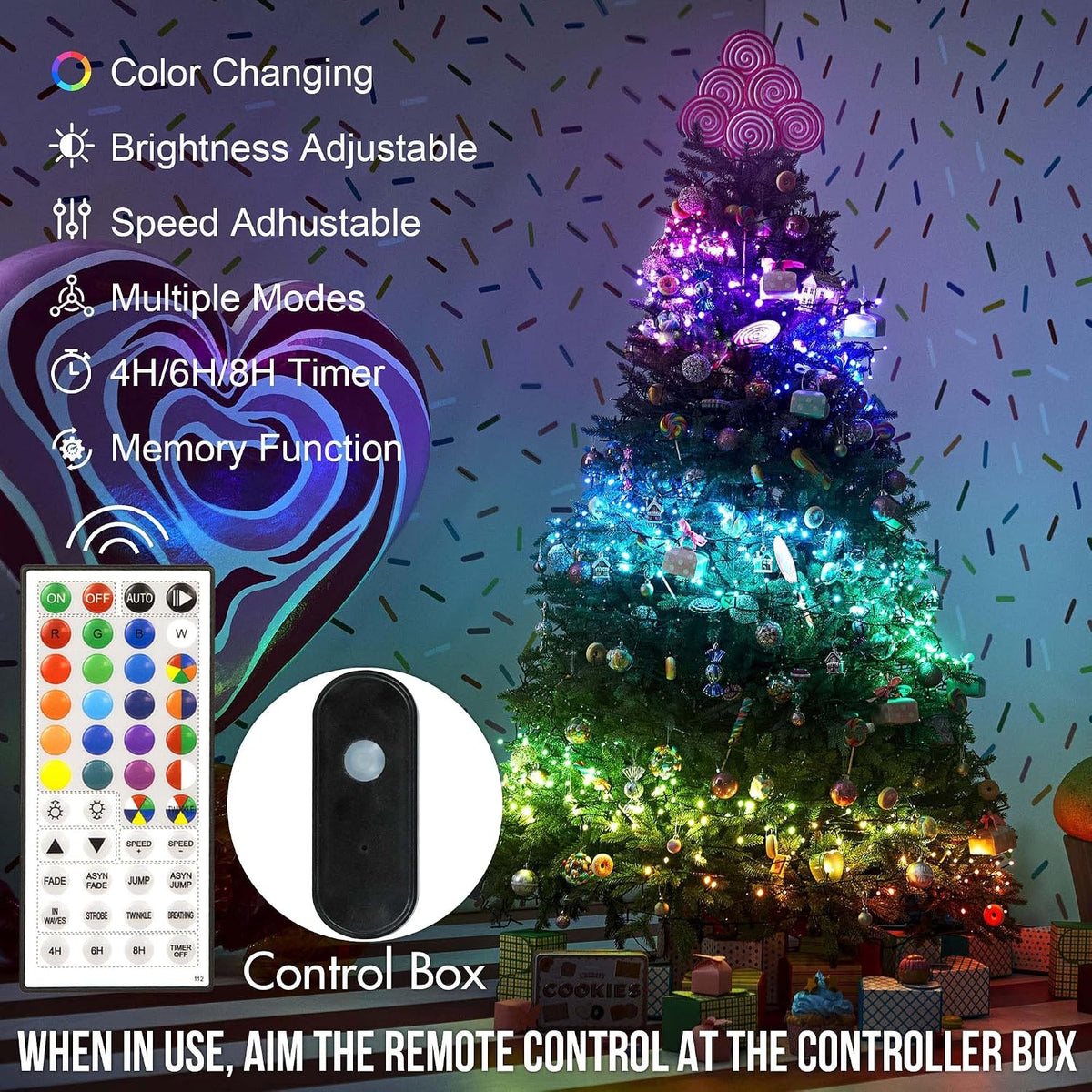 kemooie 164 FT 500 LED Halloween Lights Outdoor, RGB Color Changing Lights wi...