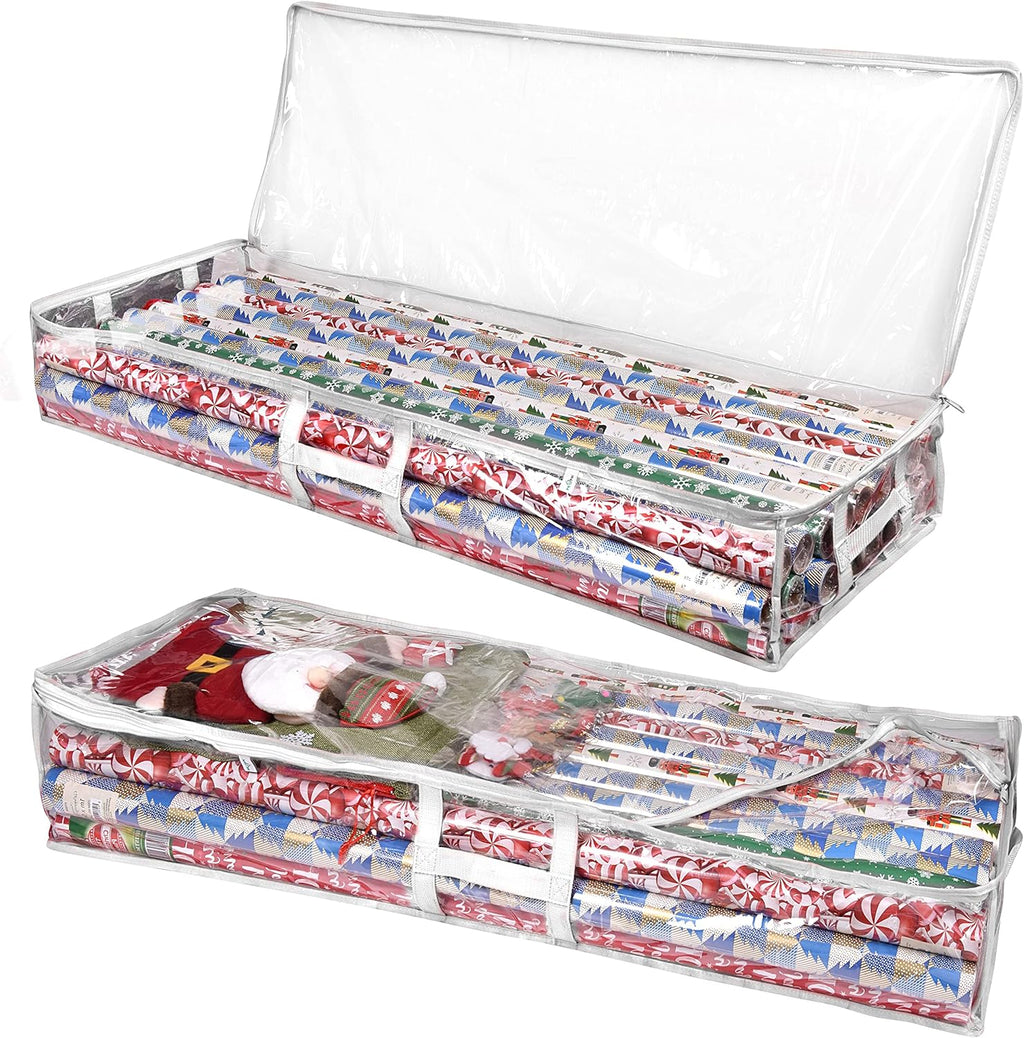 ProPik Wrapping Paper Storage Containers | Gift Wrap Organizer Under Bed 41”x14”x6” Fits 18-24 Rolls Fit Up to 40” Long Roll Wrap Storage Box Holder for Ribbon Bows and Accessories 2 Pack (White)