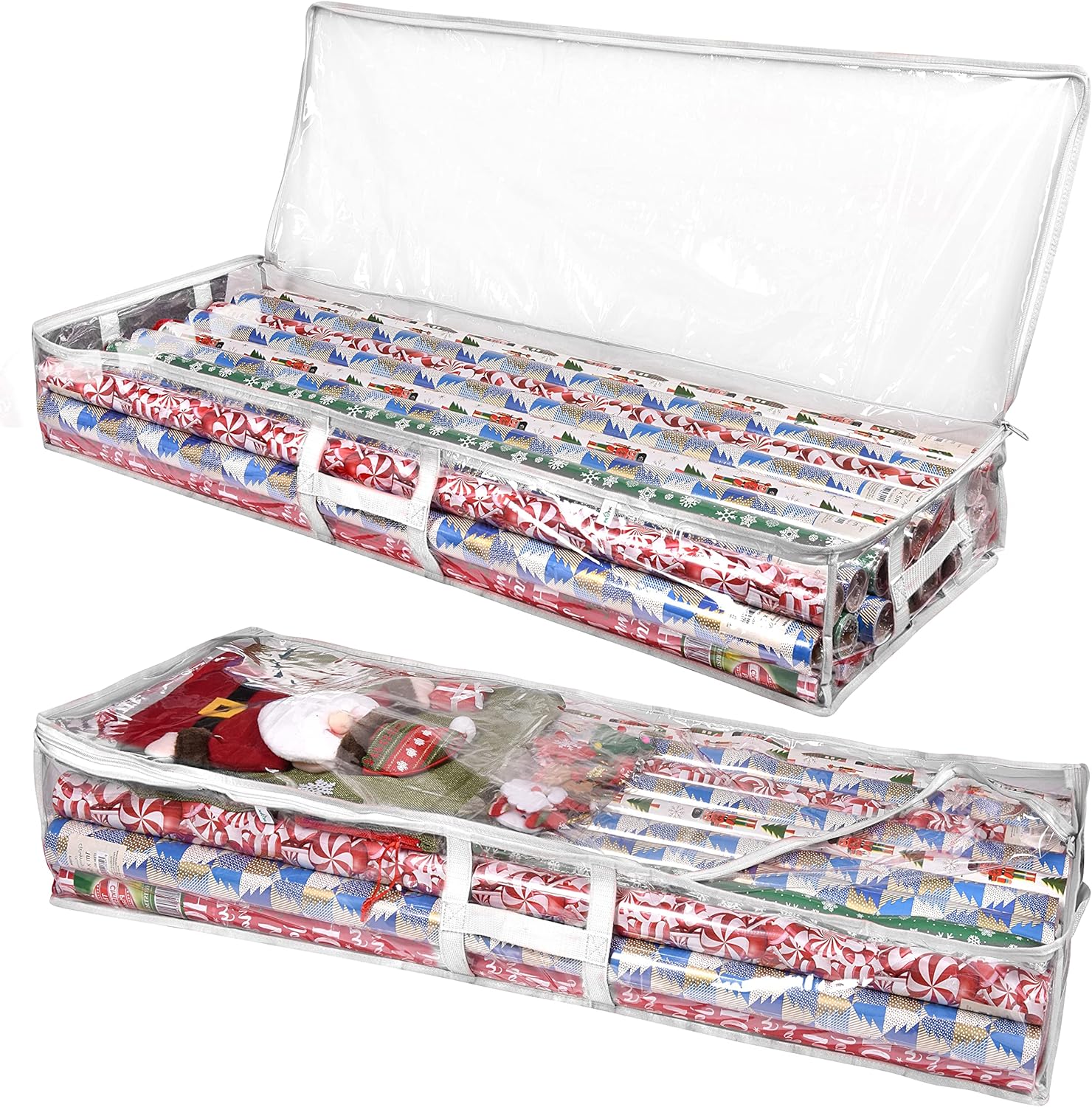 ProPik Wrapping Paper Storage Containers | Gift Wrap Organizer Under Bed 41”x14”x6” Fits 18-24 Rolls Fit Up to 40” Long Roll Wrap Storage Box Holder for Ribbon Bows and Accessories 2 Pack (White)