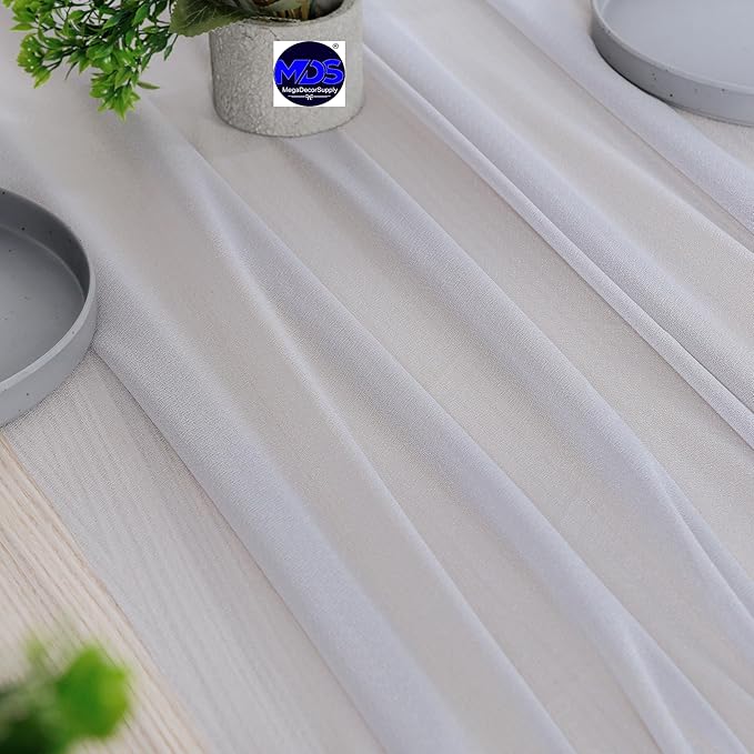 MDS 2 Pack 10ft Chiffon Table Runner 29 x 120 Inches Sheer Wedding Runner Romantic Rustic Table Runner for Wedding Decorations, Birthday Parties, Bridal Shower Party Arch Decor - Cool Gray