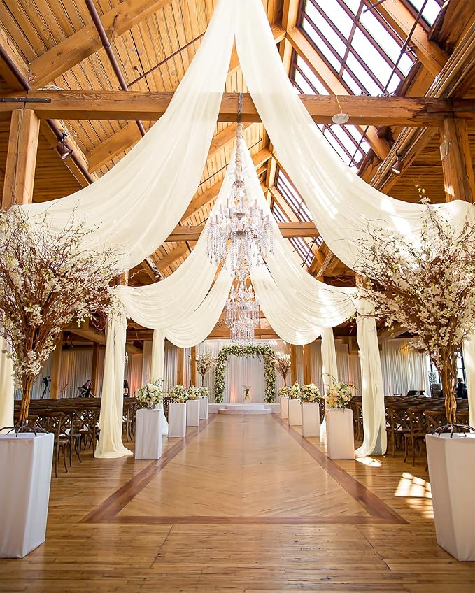6 Panels Ivory Ceiling Drapes for Wedding, 5ftx15ft Ceiling Drapes Cheesecloth Sheer Fabric Curtain Wedding Arch Draping Fabric Romantic Ceiling Decorations for Weddings Party Ceremony Stage