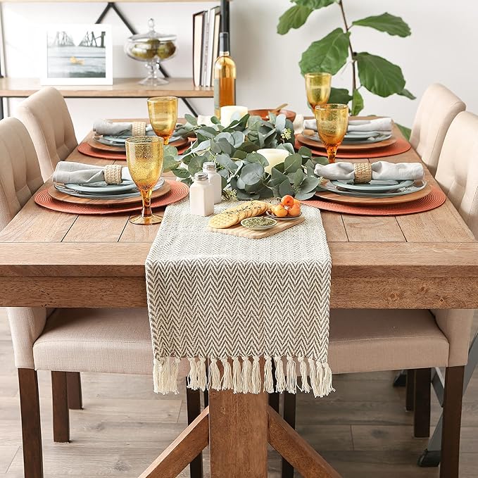 DII Woven Basic Tabletop Collection, Chevron Table Runner, 15x108, Dark Brown